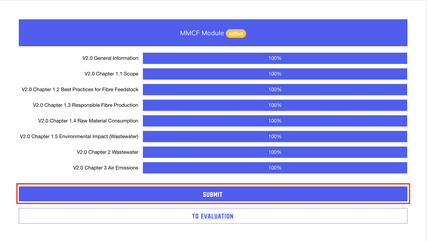 Screenshot showing the submission button and completion requirements