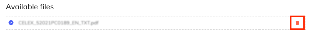 Question interface showing file entry with red bin icon for removal