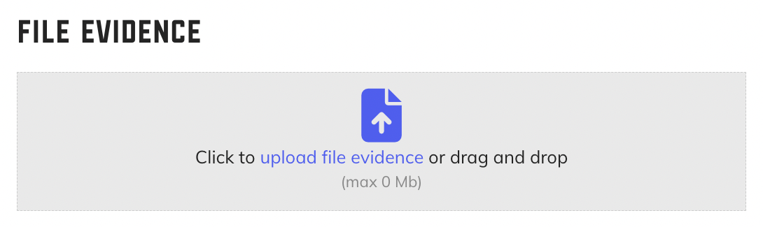 File Evidence upload area with drag and drop option