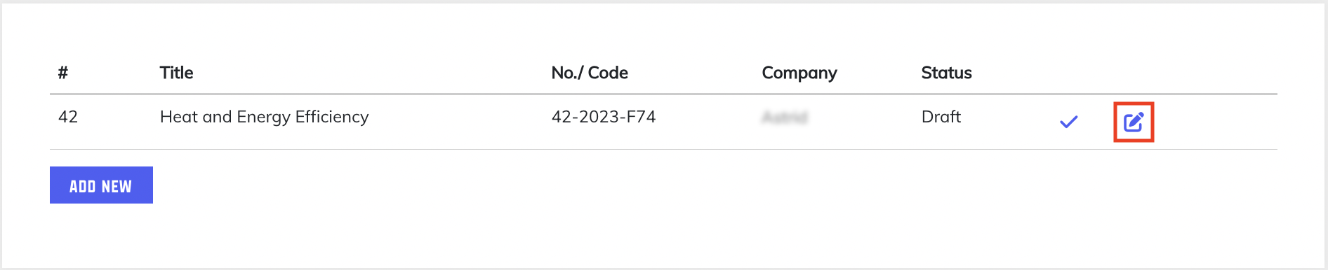 Use Cases table with edit icon