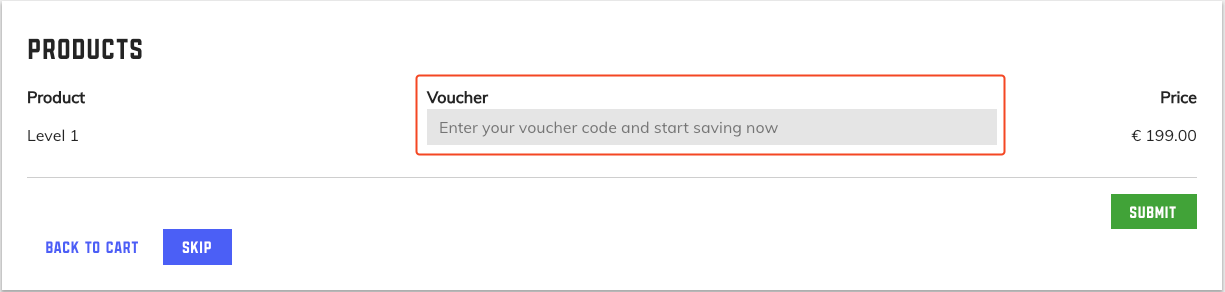 Voucher entry screen with product details and input field