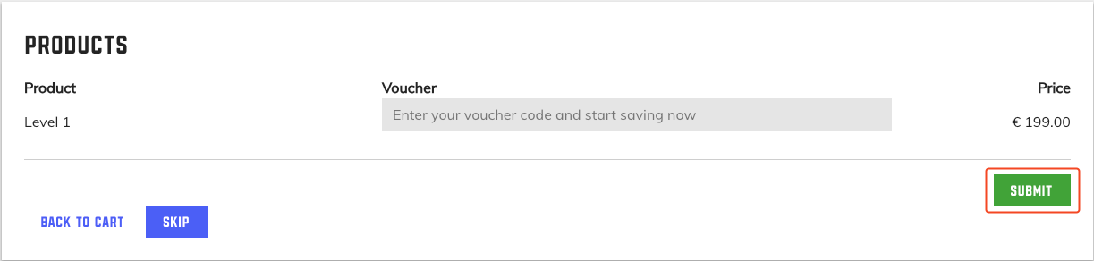 Submit button highlighted in green on voucher entry screen