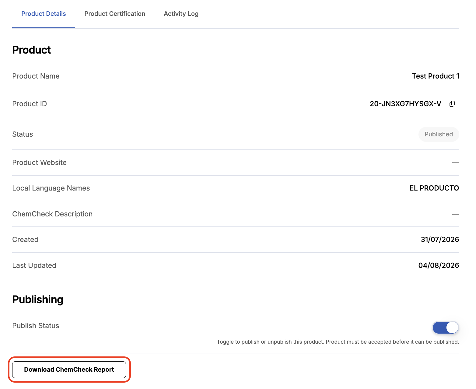 Product Details tab with the download button visible.