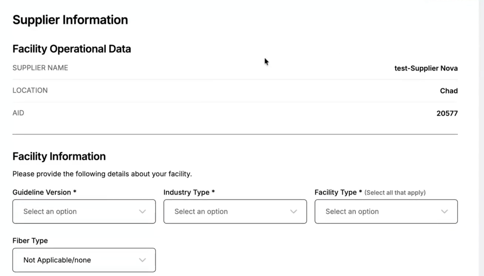 ClearStream Determine Test Type form with multiple dropdown fields and a Submit button.