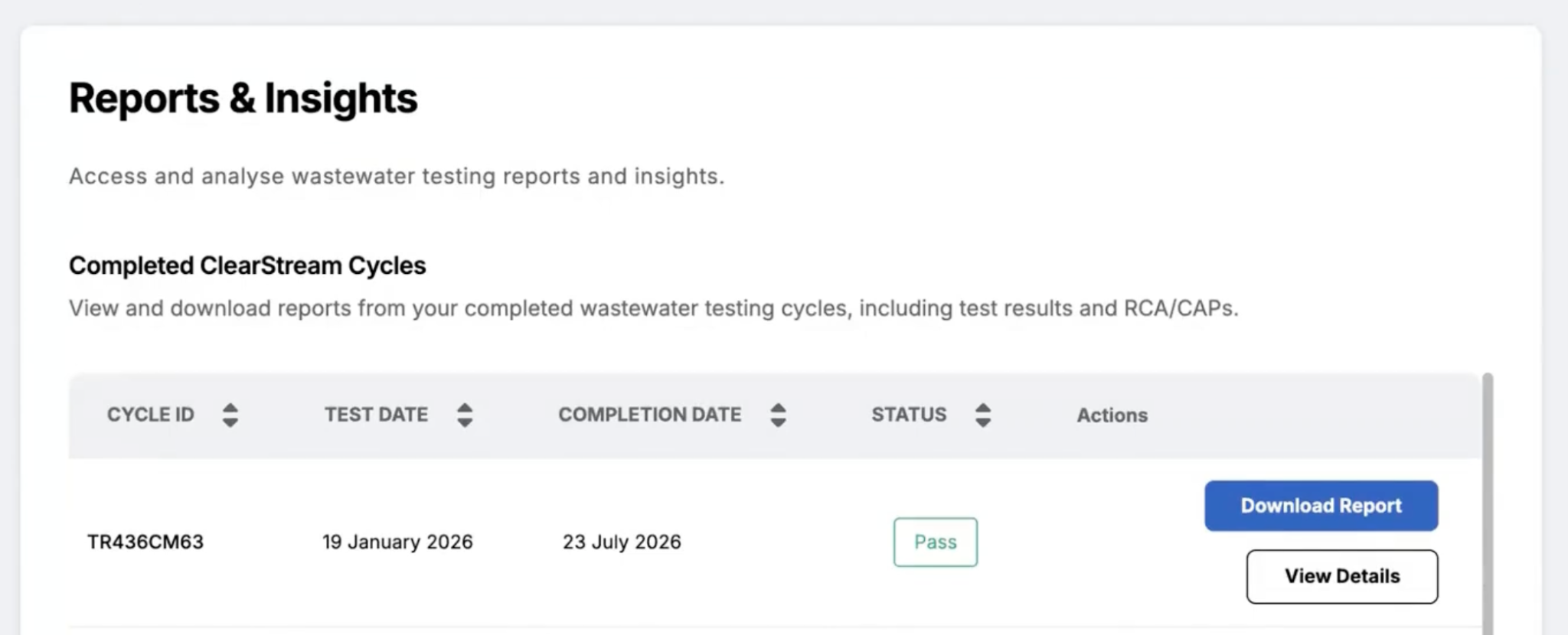 Image of the Reports & Insights section within the ClearStream workflow.