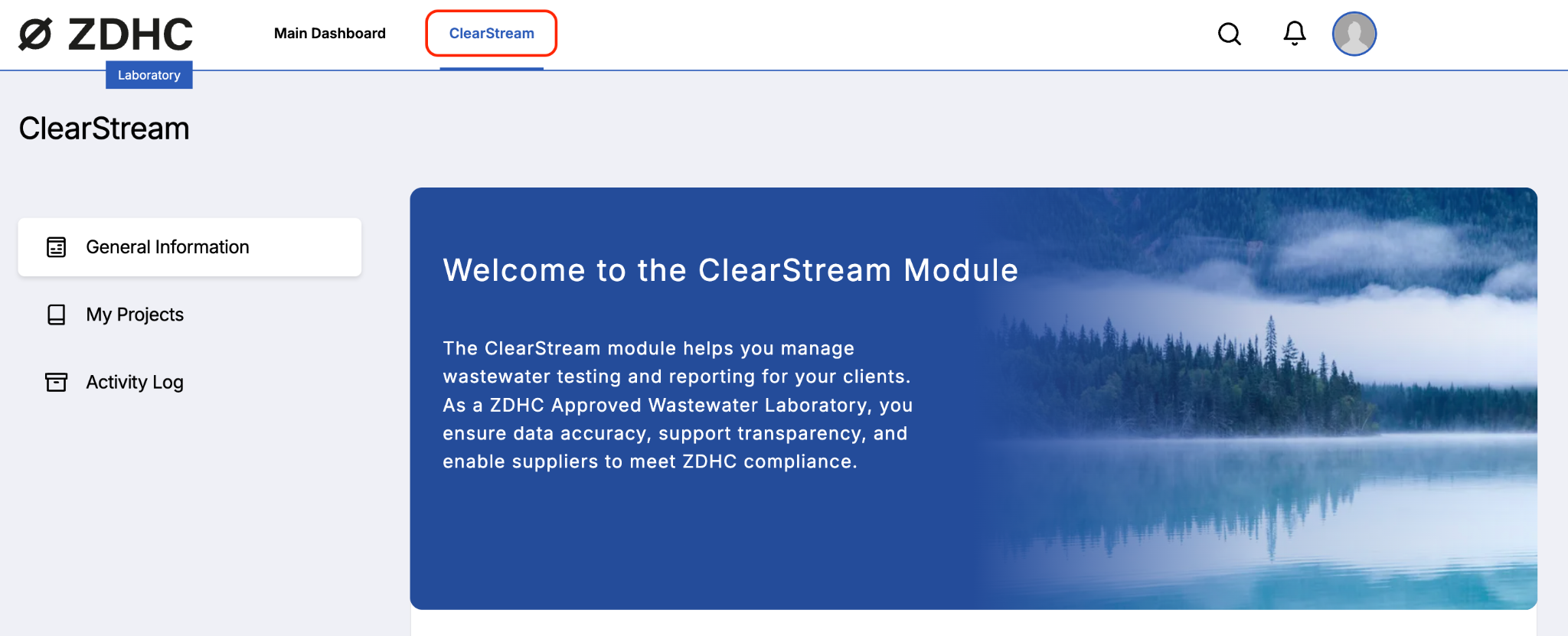 Image of the Wastewater Laboratory perspective within the ClearStream module.