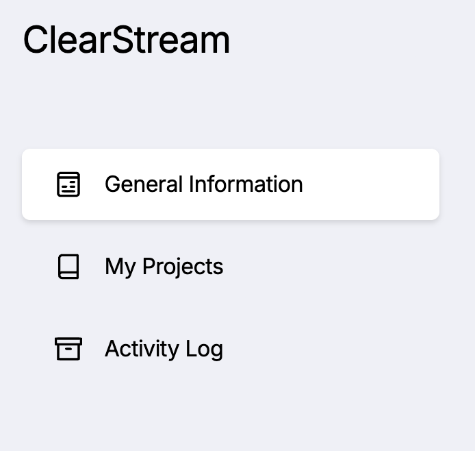 ClearStream module navigation menu for a wastewater laboratory with three menu items.