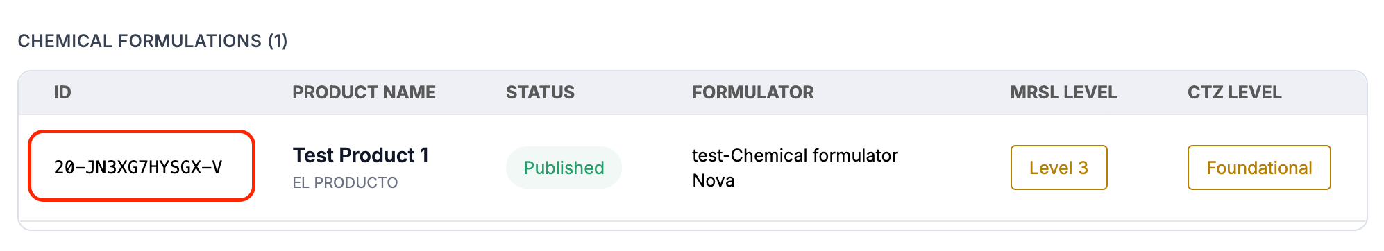 Image of a product found through the Search function, with ID highlighted.