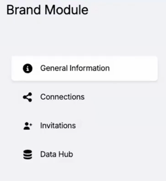 Image of Brand Module sections from the left-side menu.