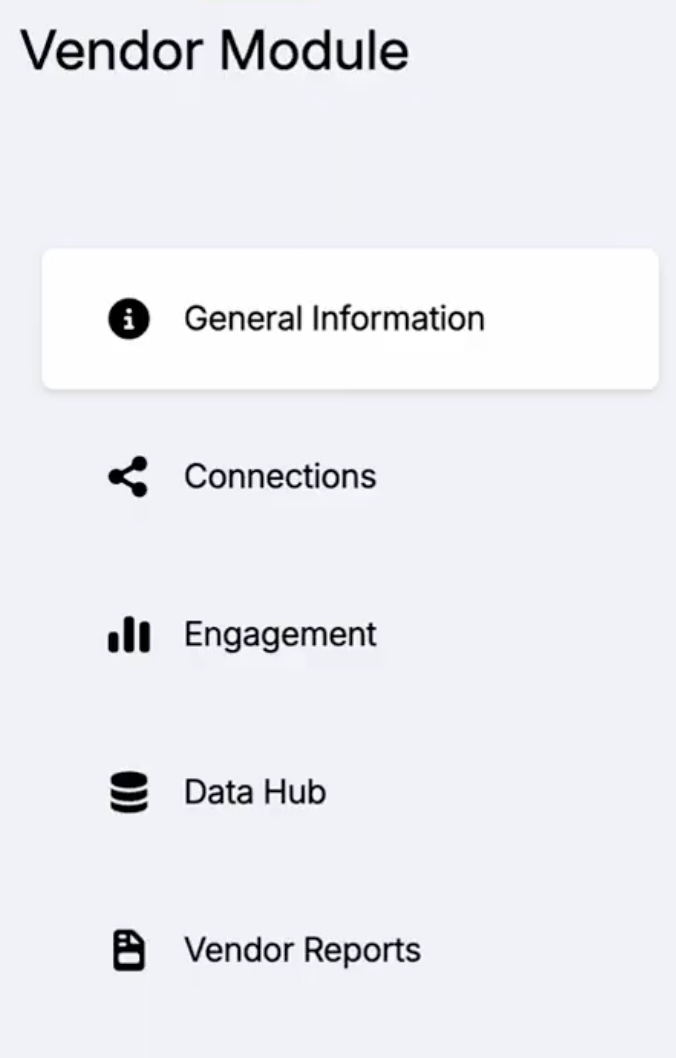 Image of Vendor Module sections.