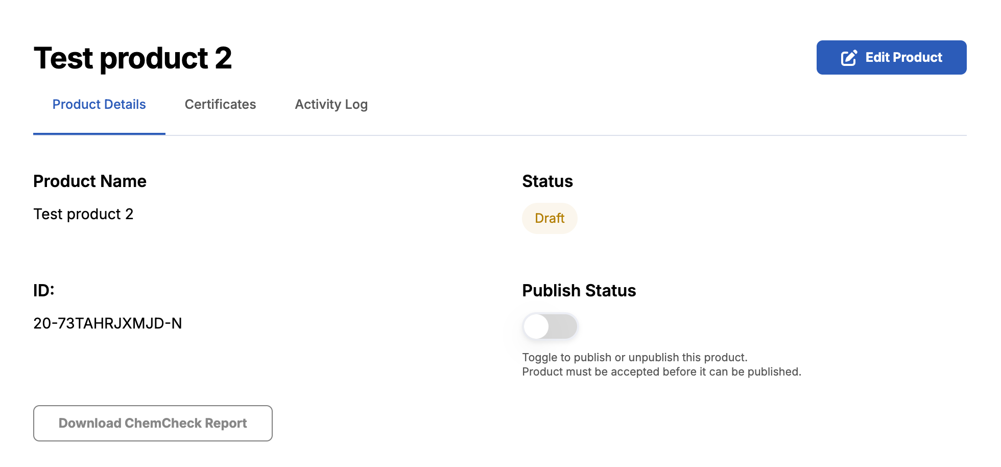 Screenshot of the product detail page with the edit panel open on the right.