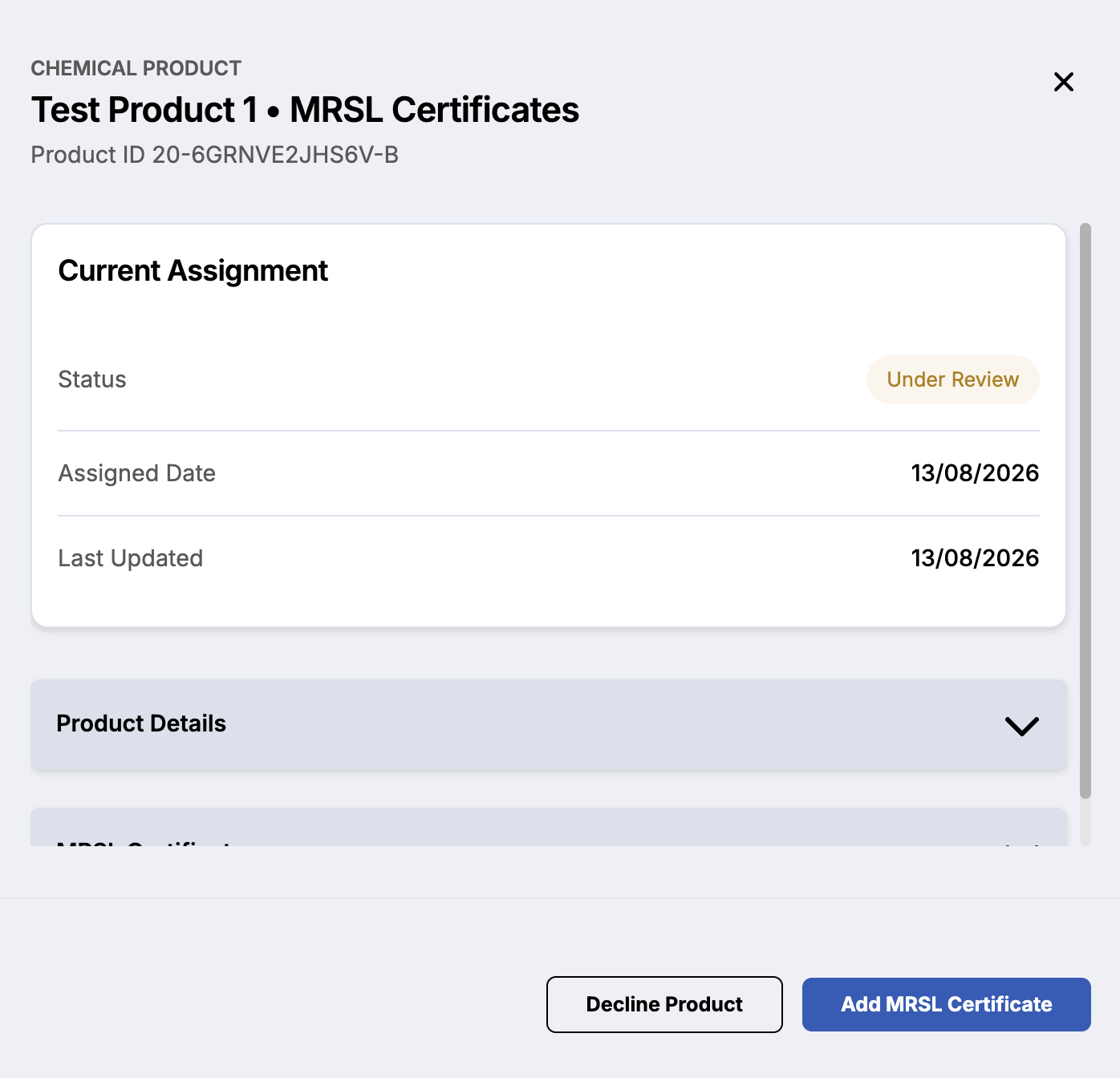 Image of product view, with details of the assignment.