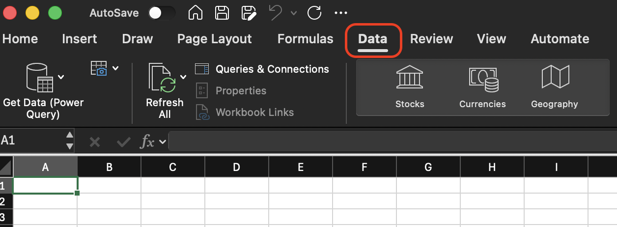 Image of Excel file with Data tab highlighted.