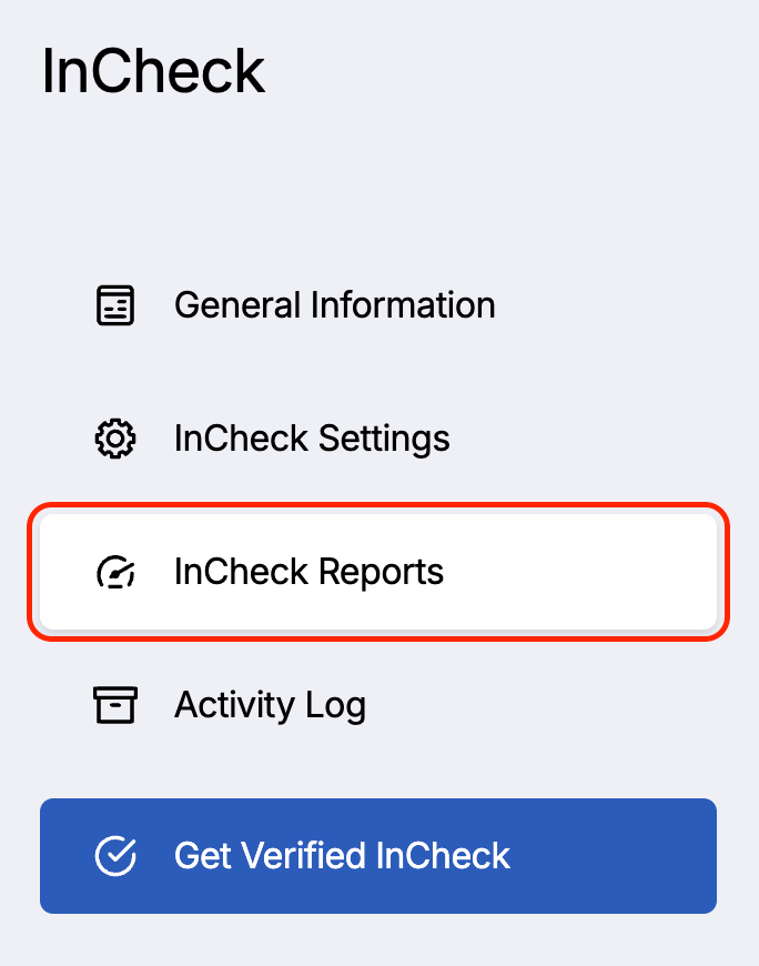Image of side menu, with the InCheck Reports tab highlighted.
