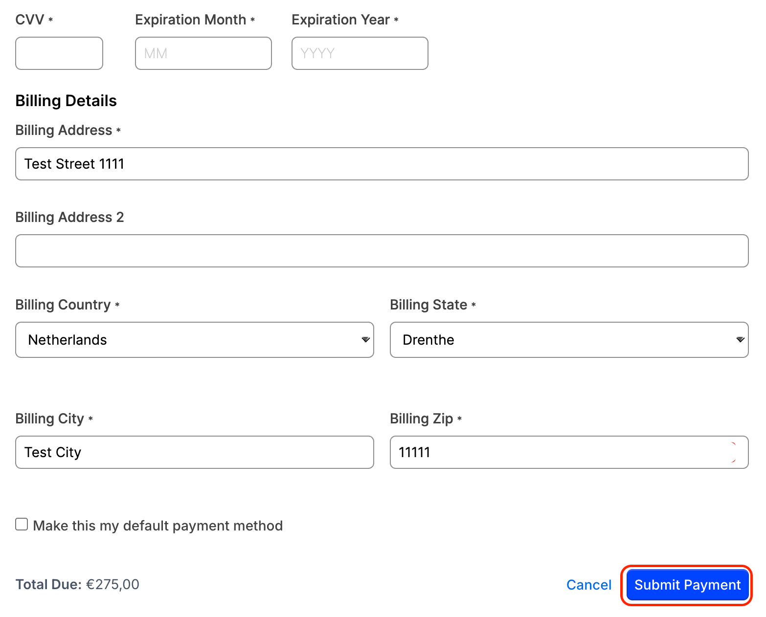Image of card and billing details, some of them completed.
