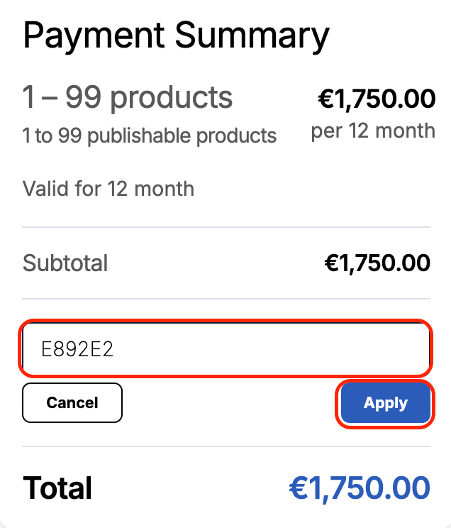 Image of the field used for vouchers, in Payment Summary view.