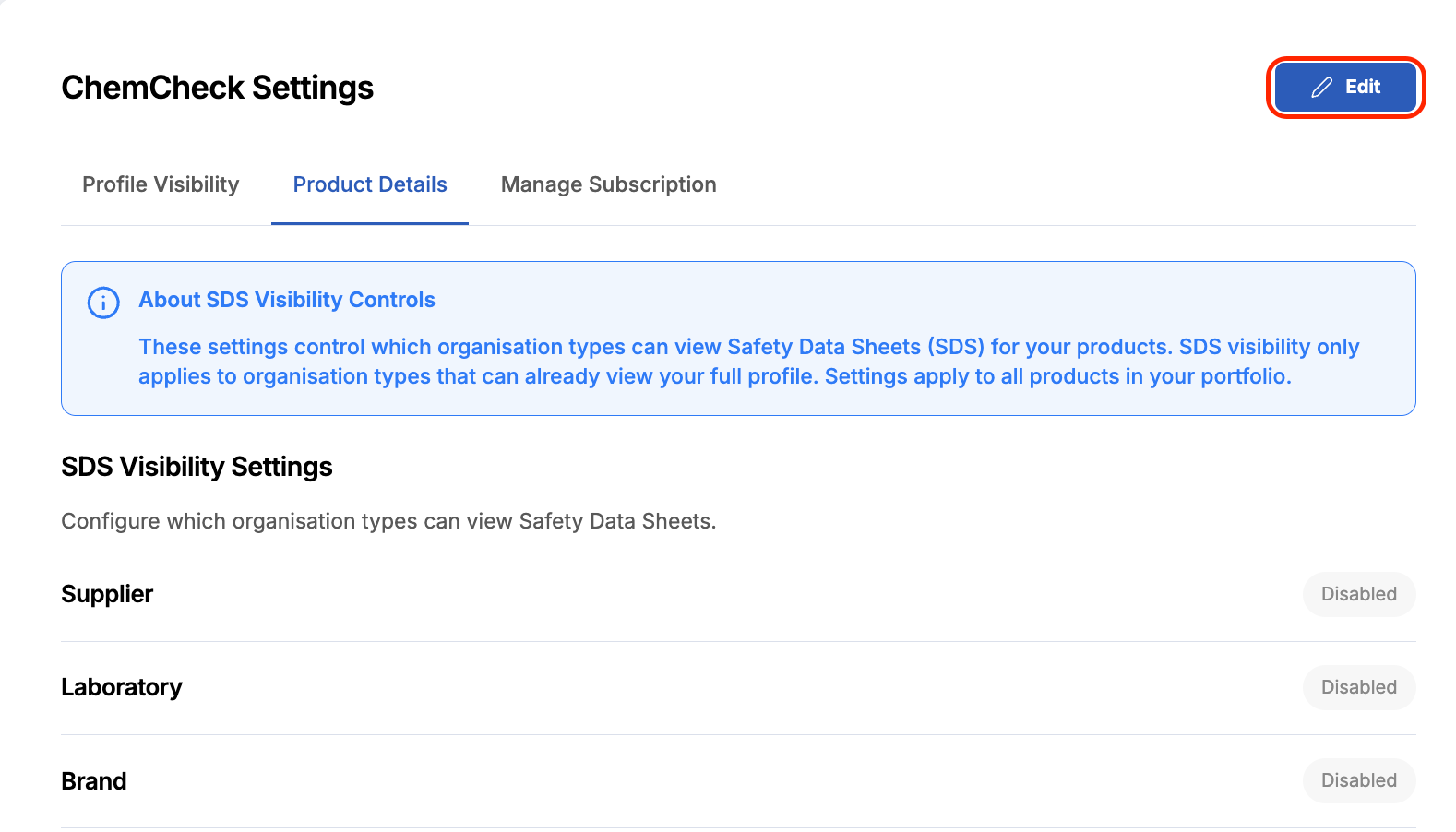 Image of Product Details tab selected, with Edit button on top, highlighted.
