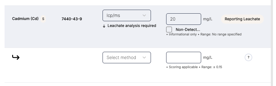 Image of field with Leachate analysis required showing at the bottom.