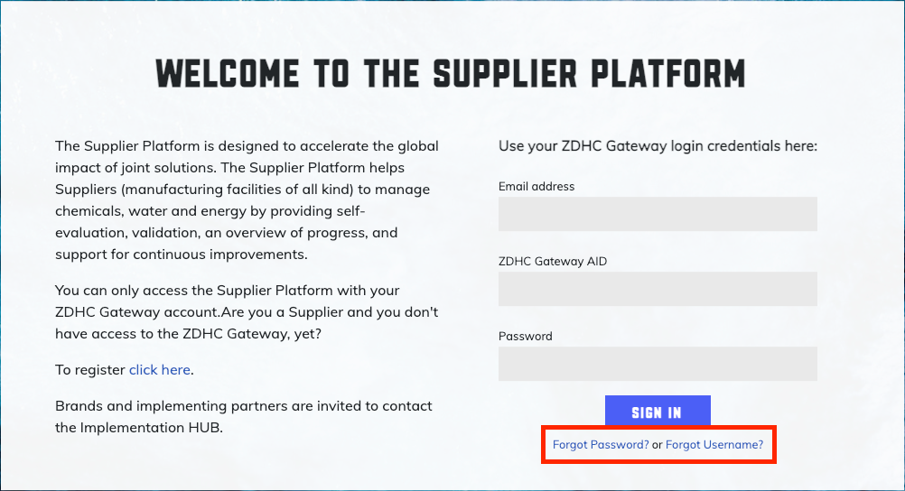 Screenshot showing the login page footer with two links side by side: 'Forgot Password?' and 'Forgot Username?', separated by 'or', located below the sign in button