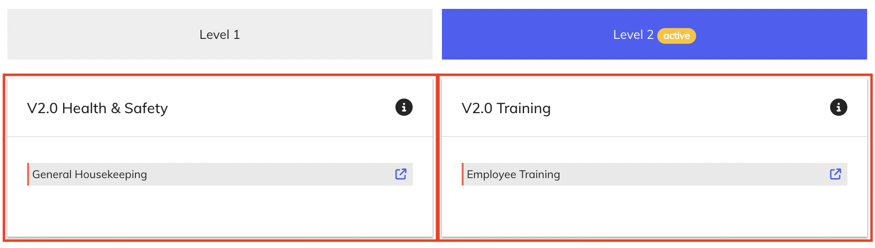 Recommendations overview showing Health & Safety and Training sections with expandable items