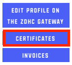 Dropdown menu showing three blue buttons including Certificates option